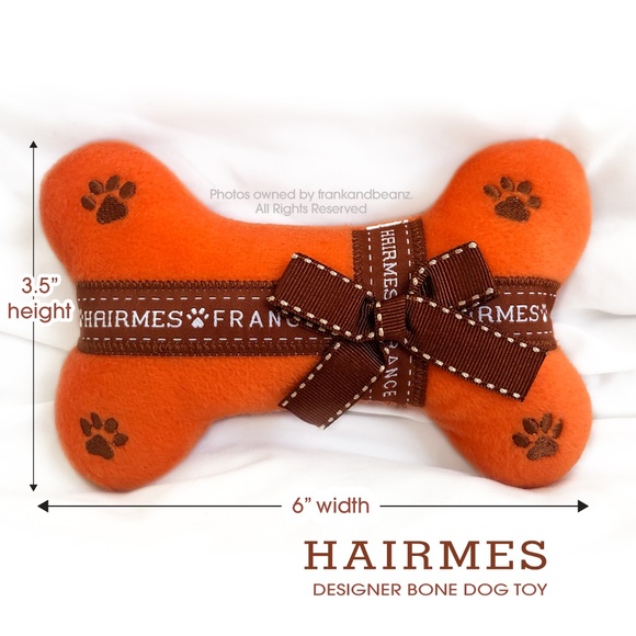 6" Small Hairmes Designer Bone Dog Toy Plush Squeaky - Picture 3 of 3
